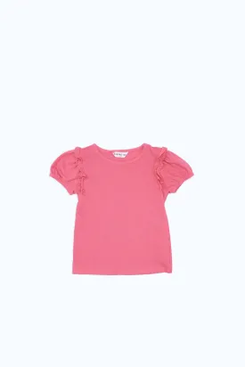 Baby Girls Pink Puff Sleeves Embellished T-Shirt