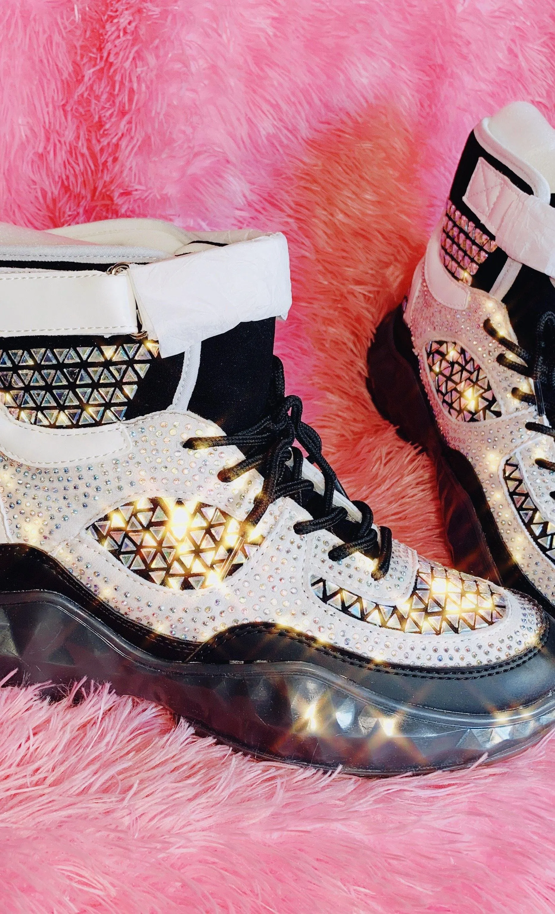 BLACK STUDDED RHINESTONE CRYSTAL LACE UP HIGH TOP SNEAKERS