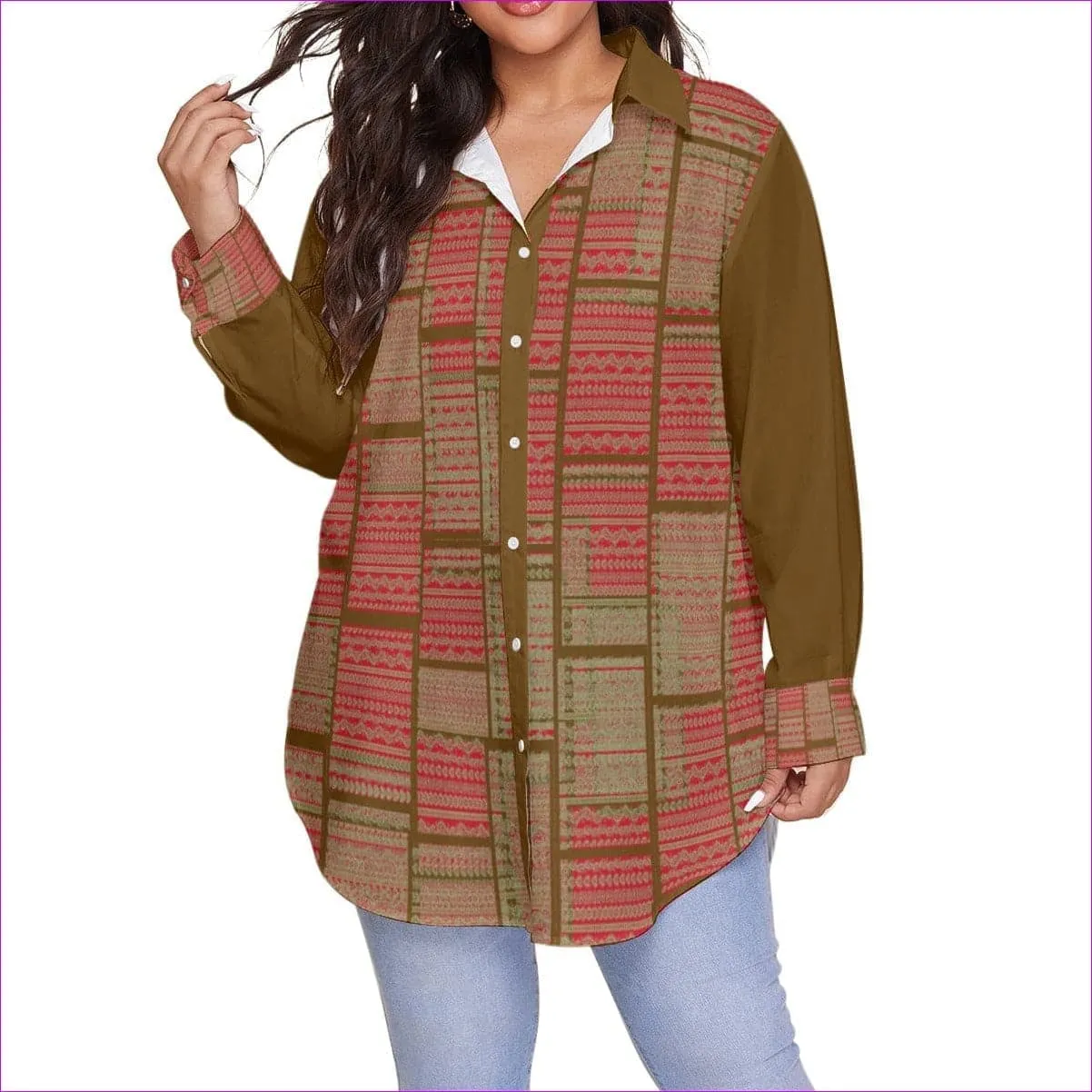 Chained 2 Womens Long Sleeve Button-Up Voluptuous ( ) Plus Size Shirt