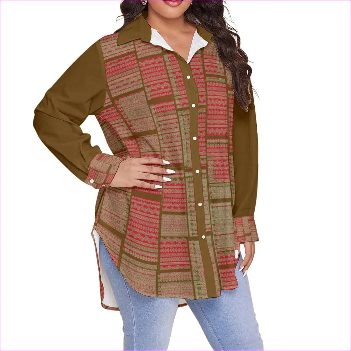 Chained 2 Womens Long Sleeve Button-Up Voluptuous ( ) Plus Size Shirt