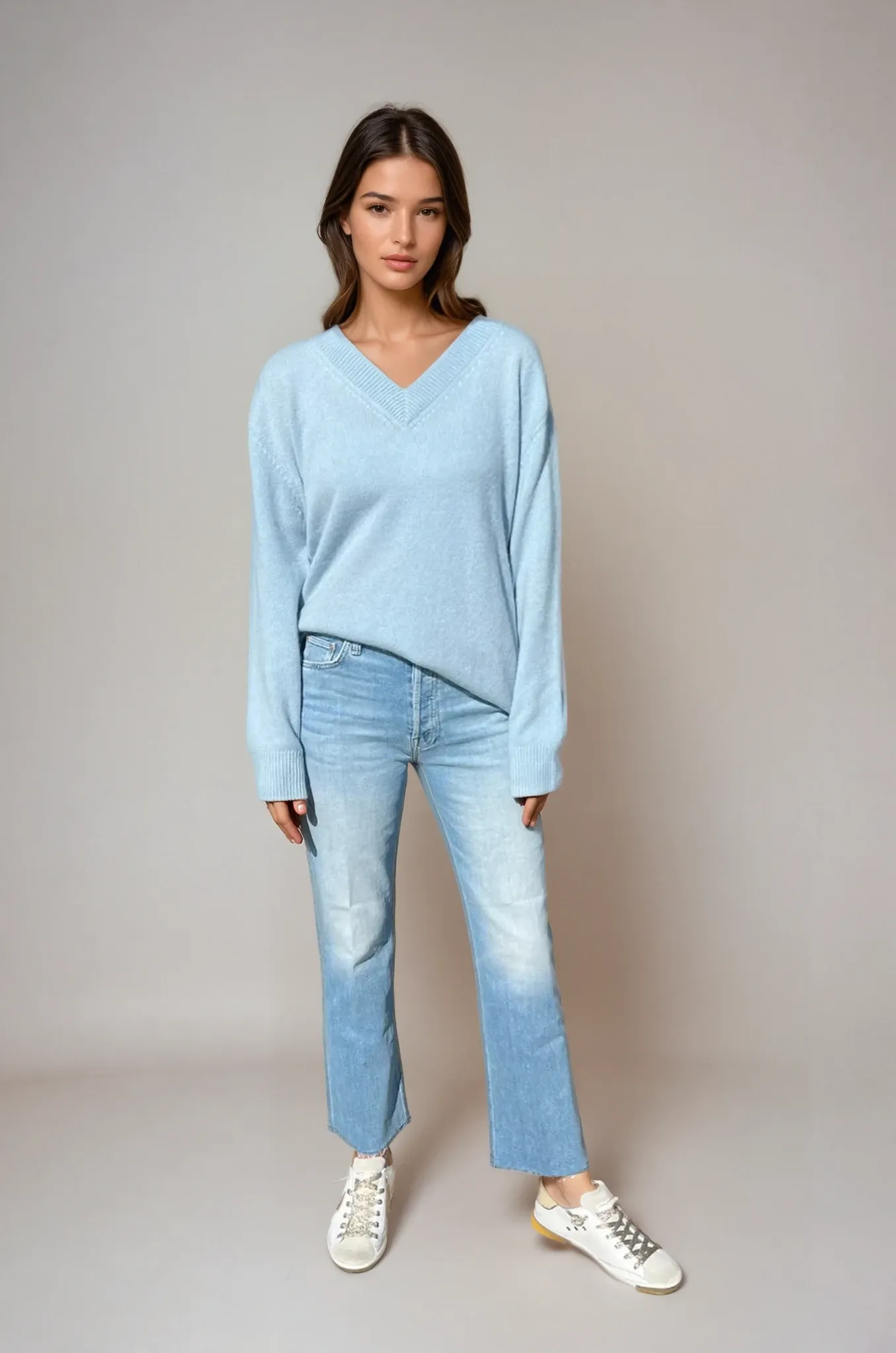 Cooper V Neck Cashmere Jumper Baby Blue
