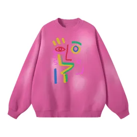 Face It (Camel&Rose)Streetwear Unisex Monkey Washed Dyed Fleece Pullover Sweatshirt