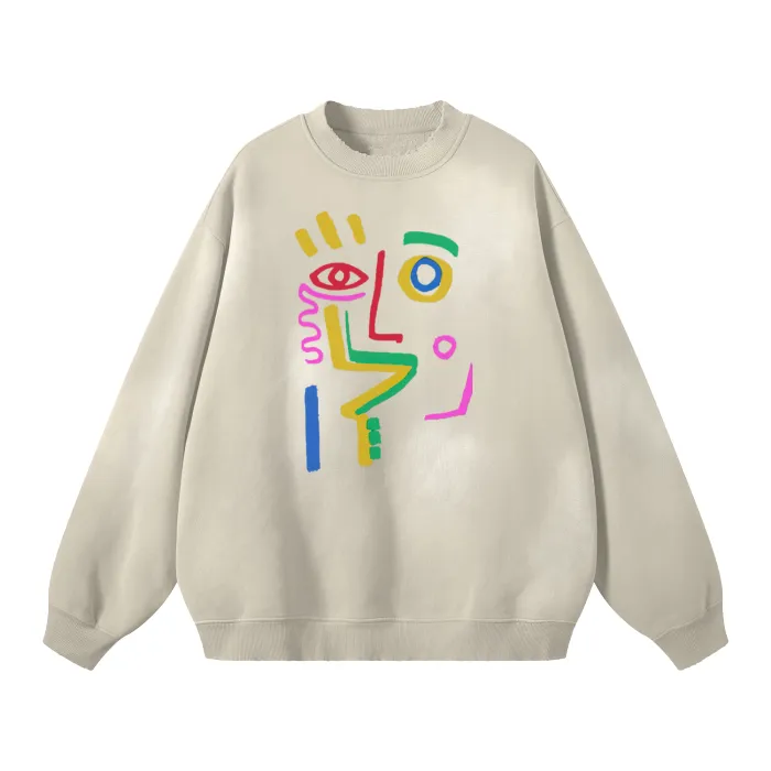Face It (Camel&Rose)Streetwear Unisex Monkey Washed Dyed Fleece Pullover Sweatshirt