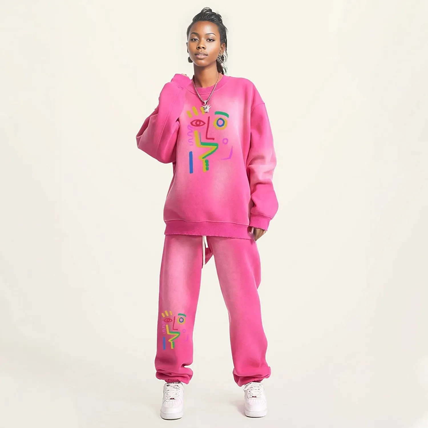 Face It (Camel&Rose)Streetwear Unisex Monkey Washed Dyed Fleece Pullover Sweatshirt