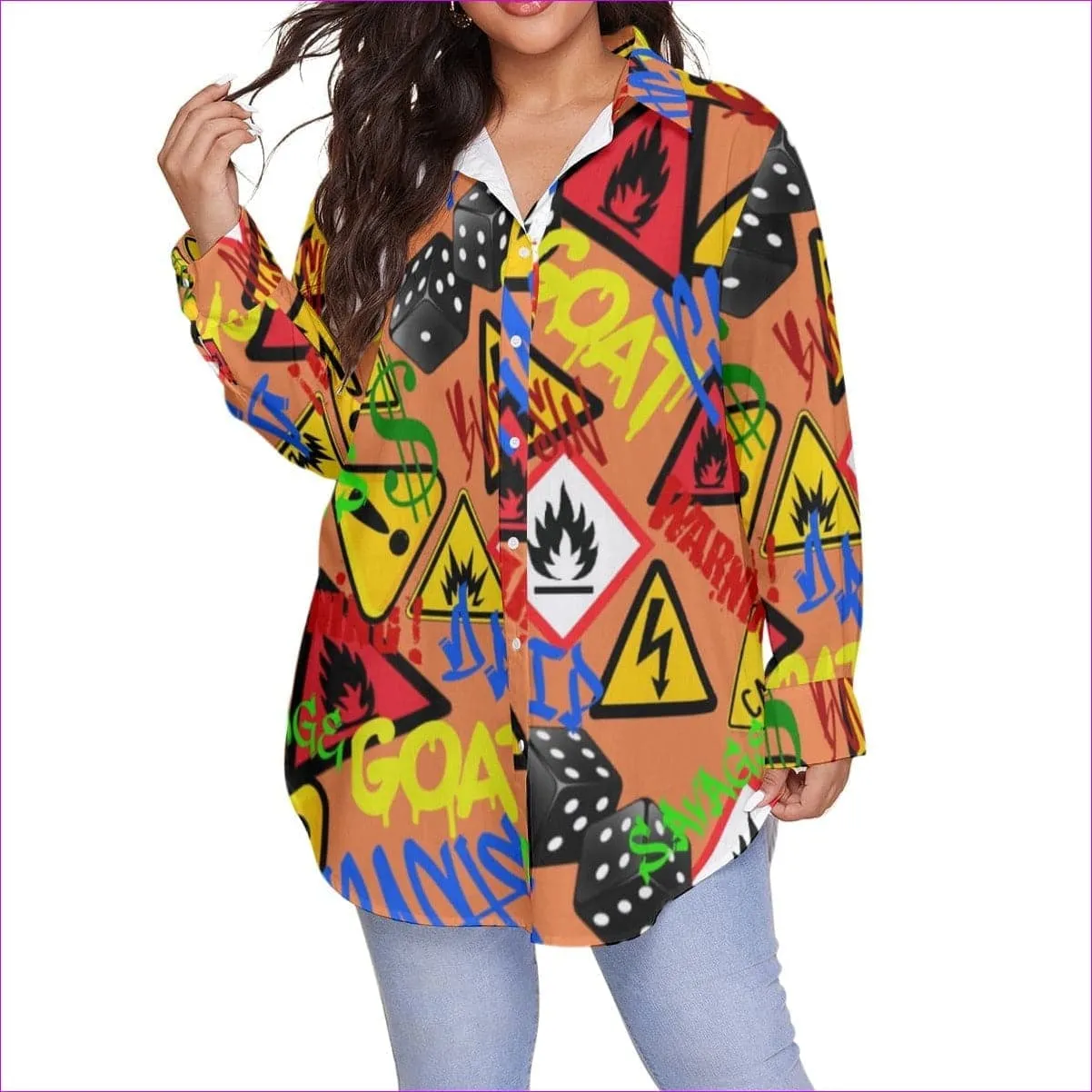 Hazard Womens Button-Up Voluptuous ( ) Plus Size