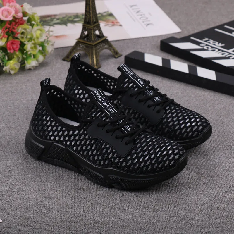 Hollow Out Breathable Fly-knit  Slip On Sneakers