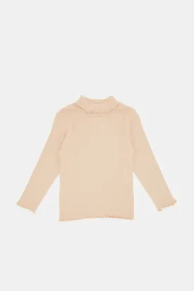Infant Girls Beige Ribbed T-Shirt