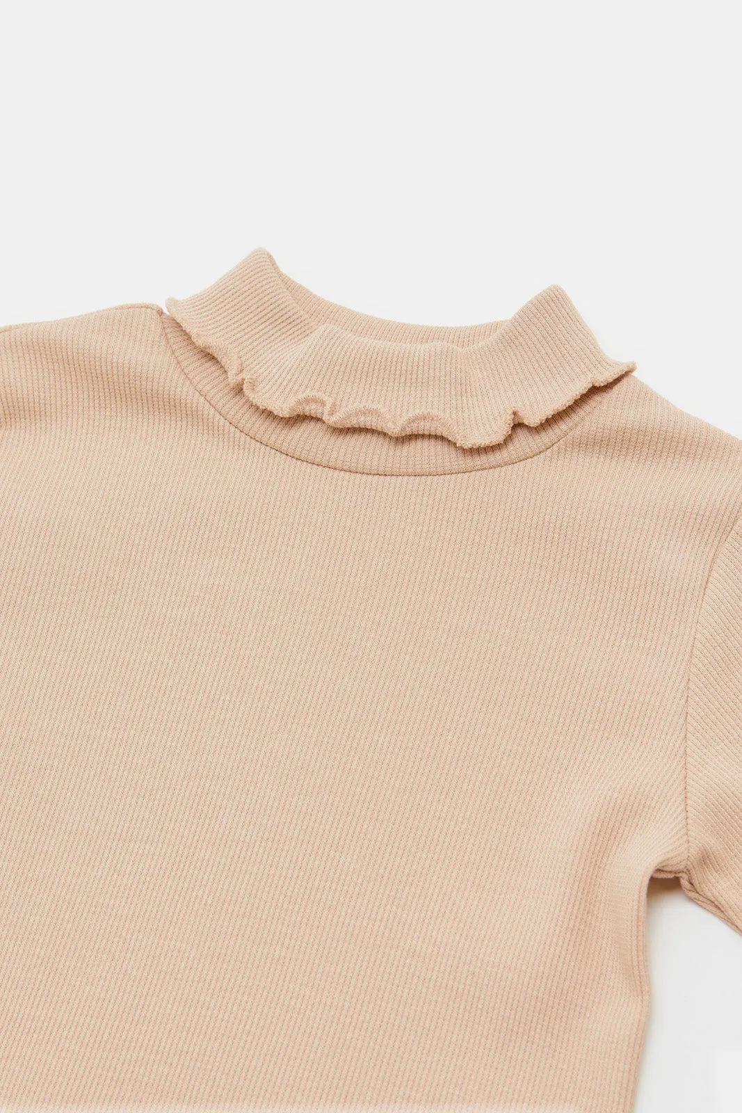 Infant Girls Beige Ribbed T-Shirt