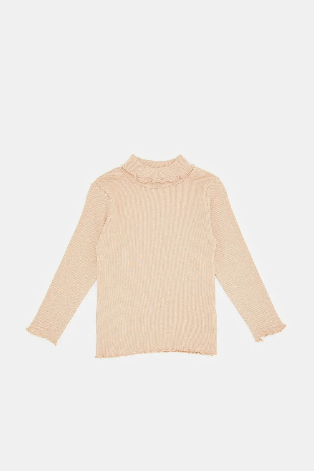 Infant Girls Beige Ribbed T-Shirt
