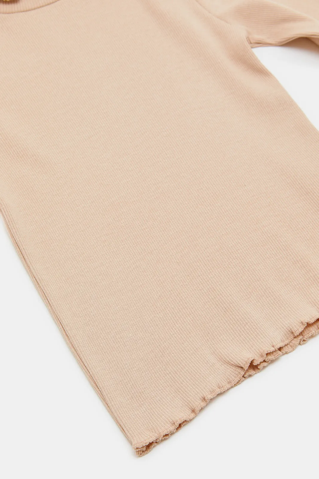 Infant Girls Beige Ribbed T-Shirt