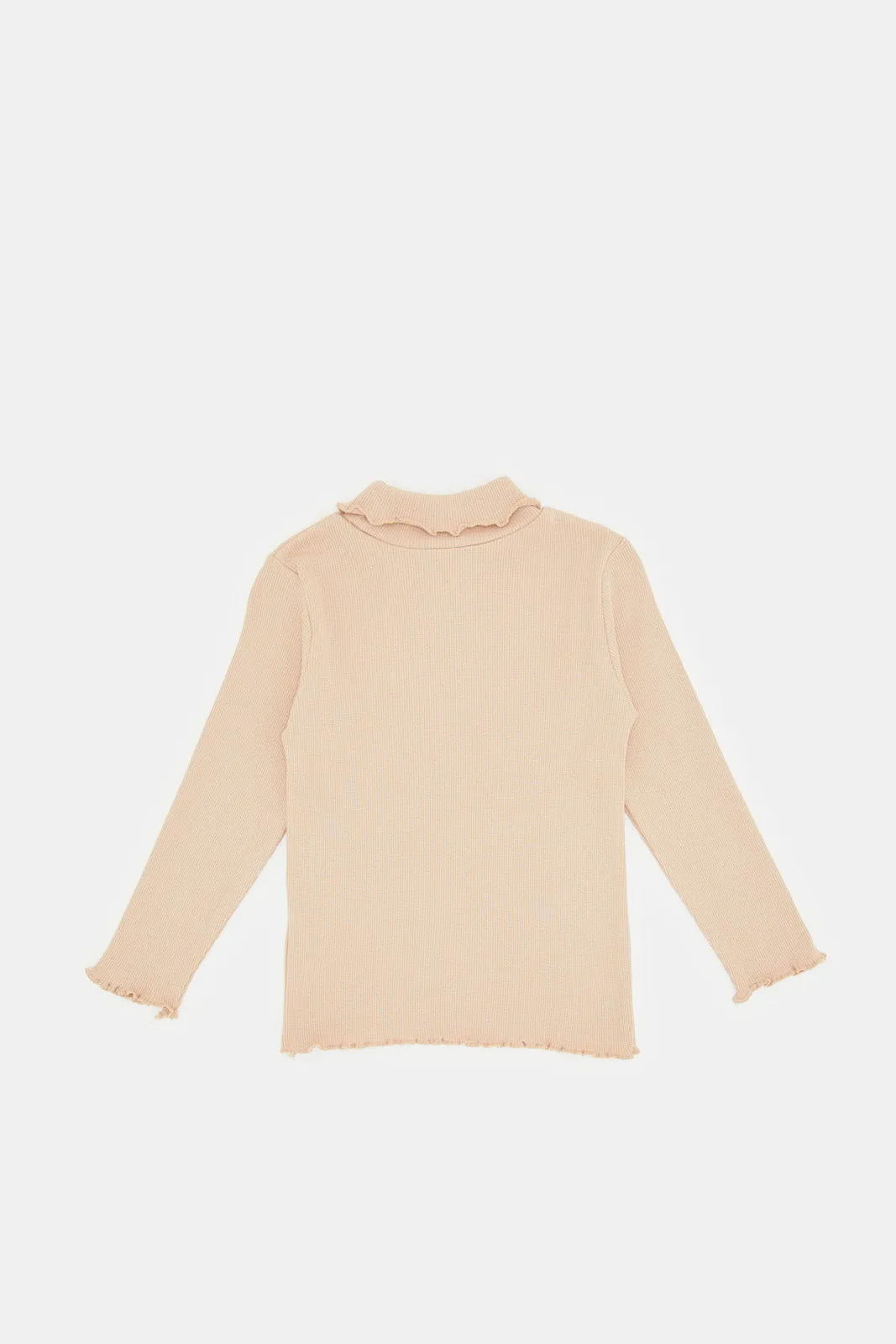 Infant Girls Beige Ribbed T-Shirt