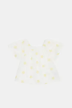 Infant Girls Ivory All Over Embroidery Blouse