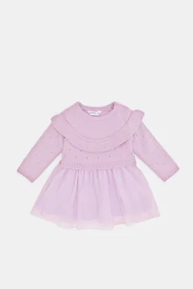 Infant Girls Lilac Sweater Mesh Dress