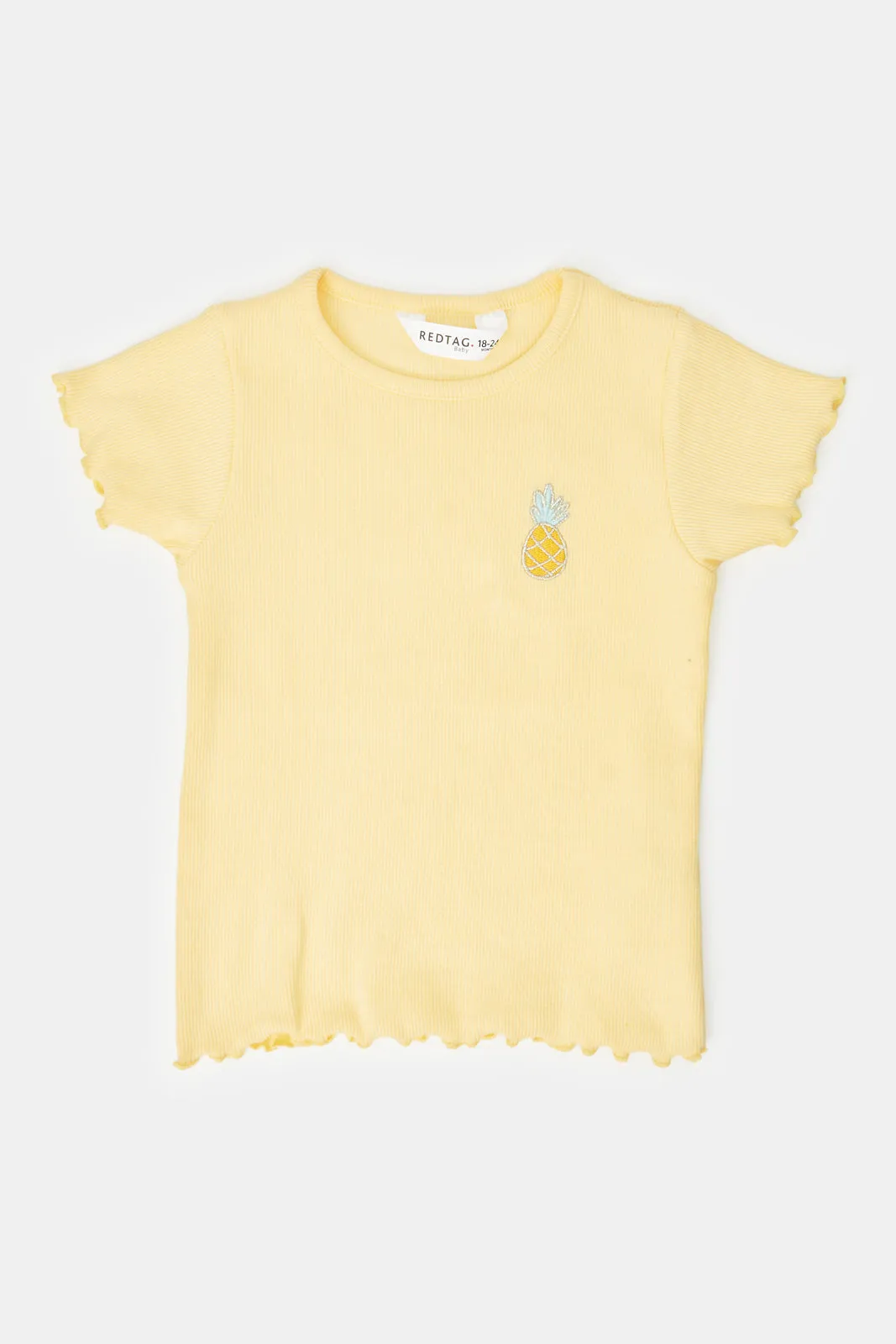 Infant Girls Yellow Pineapple Embroidery Logo T-Shirt