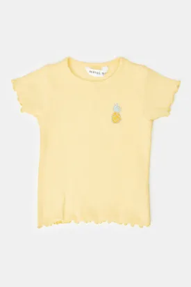 Infant Girls Yellow Pineapple Embroidery Logo T-Shirt