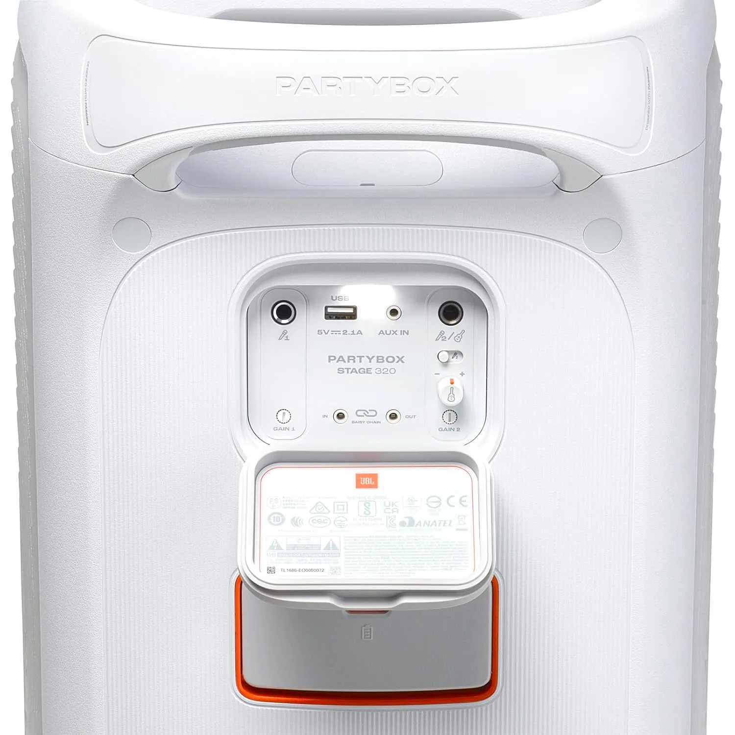 JBL Partybox 320 (White), Portable Bluetooth 240W Party Speaker, AI Sound Boost, Futuristic Light Show Potable With Battery Backup