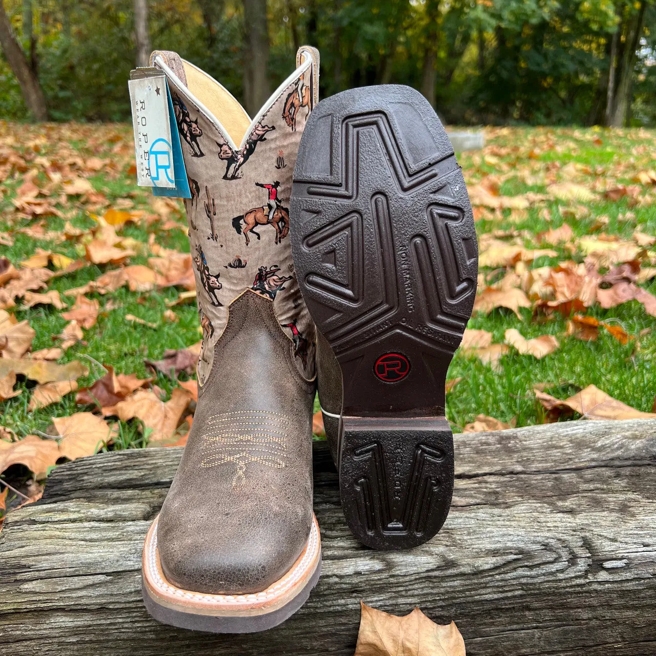 Kid's Roper Rough Stock Brown Boots
