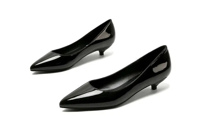 Ladies Shoes Black Pumps Patent Leather 3CM Low Heel Shoe