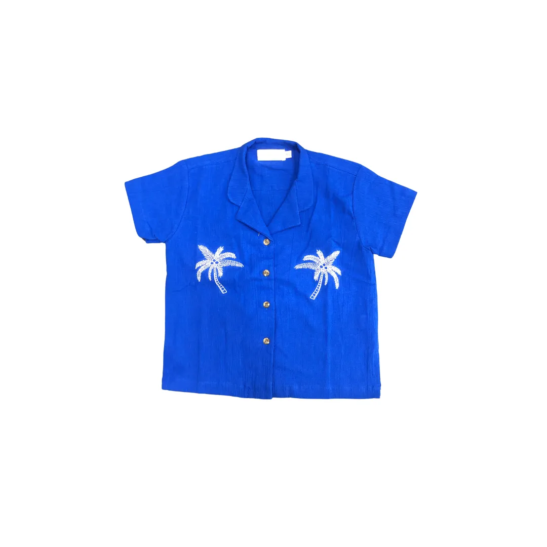 Shawn Shirt in Blue Palm Embroidery