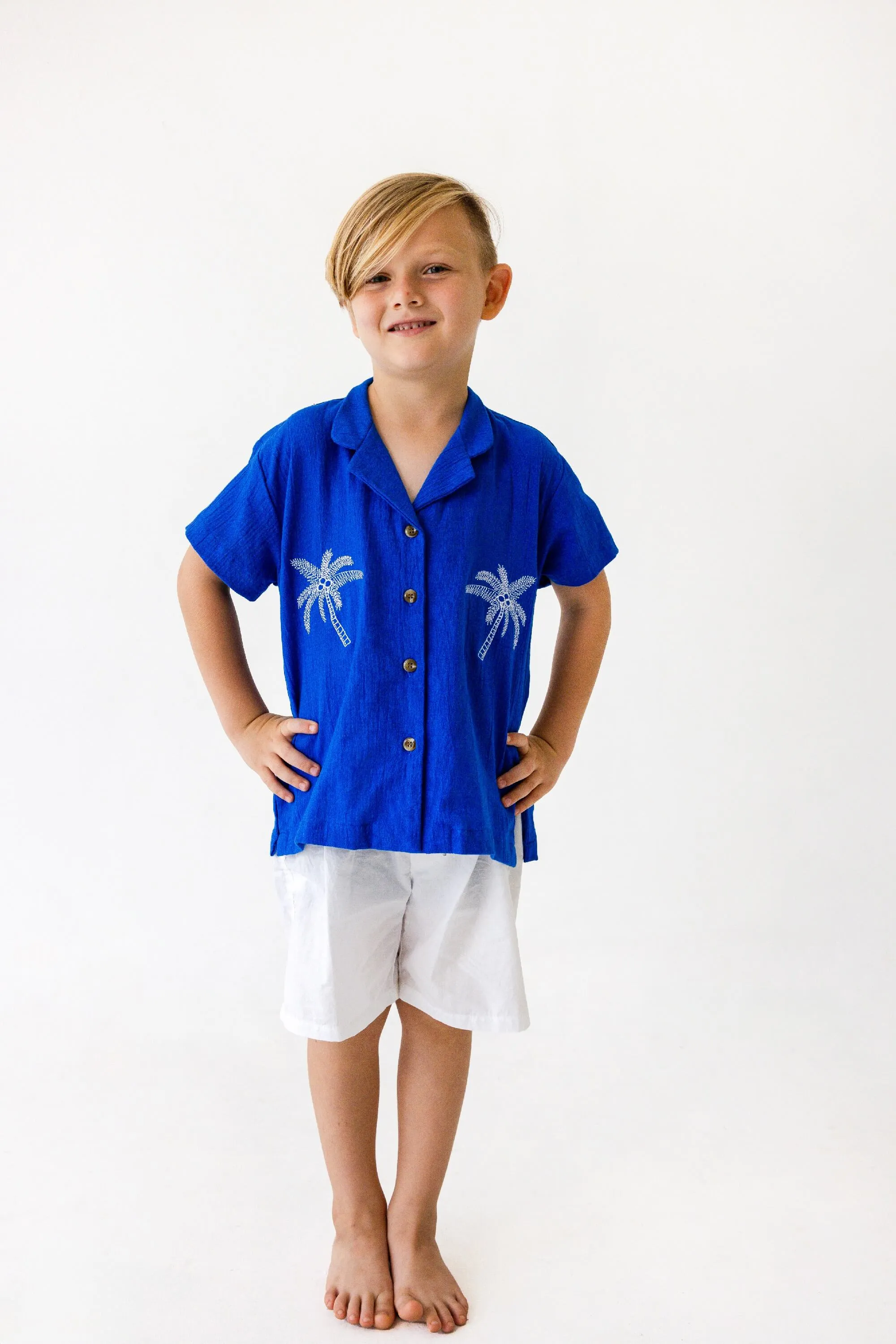 Shawn Shirt in Blue Palm Embroidery