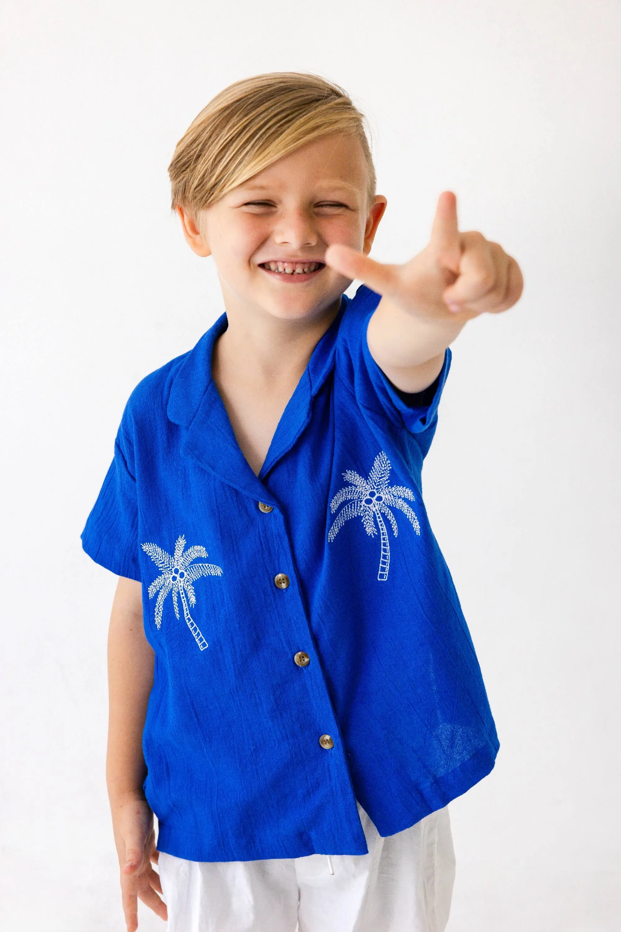 Shawn Shirt in Blue Palm Embroidery