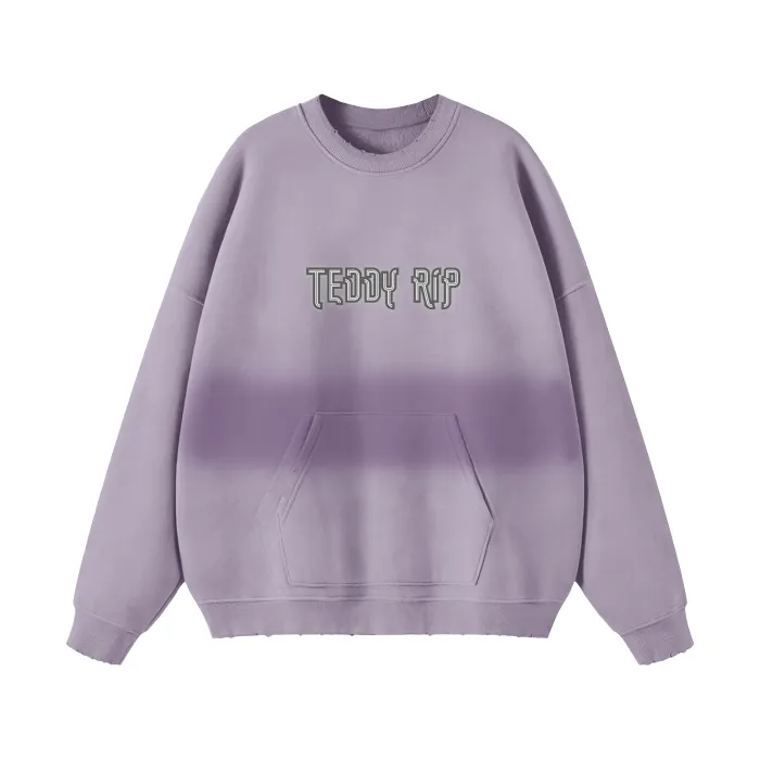 Teddy Rip Word Streetwear Unisex Colored Gradient Washed Effect Pullover