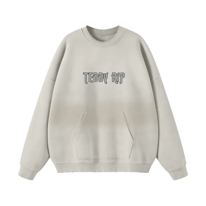 Teddy Rip Word Streetwear Unisex Colored Gradient Washed Effect Pullover