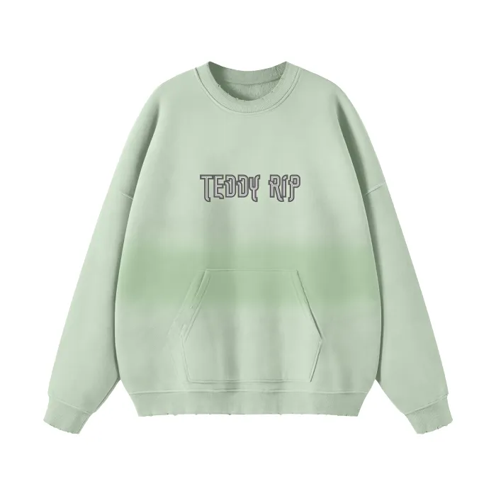 Teddy Rip Word Streetwear Unisex Colored Gradient Washed Effect Pullover