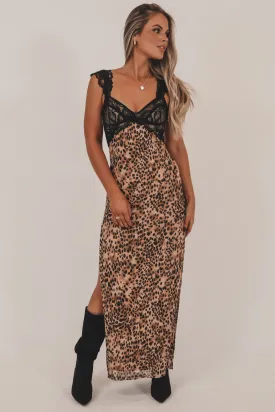 The Style Of The Time Leopard Mesh Lace Maxi Dress