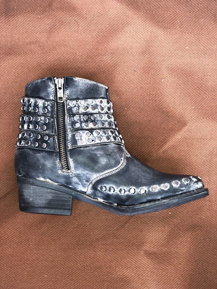 Women's Circle G Black Zipper & Studded Straps Bootie